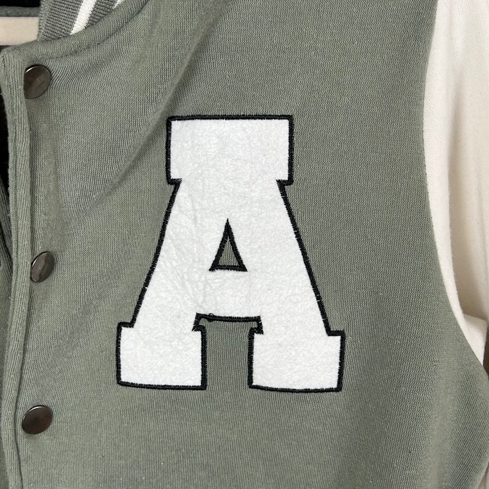 New‎ Look Kids Varsity Letterman Jacket M Olive Green White - Picture 3 of 8